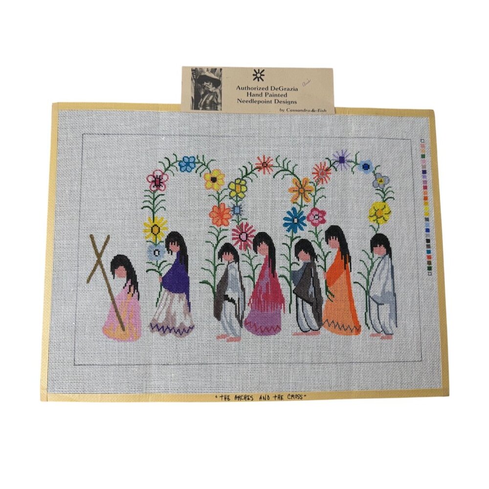 Hand-Painted Needlepoint Canvas "The Arches And The Cross" By Ted De Grazia